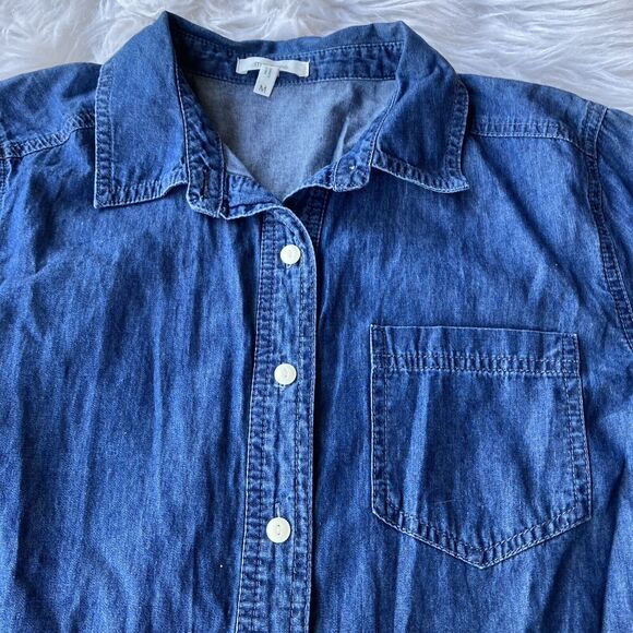 Maurices Top Sz M Chambray Button Front Long Sleeve Pocket Blue Casual Womens - Picture 3 of 9